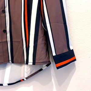 Unbranded long sleeve button blouse color stripes polyester M